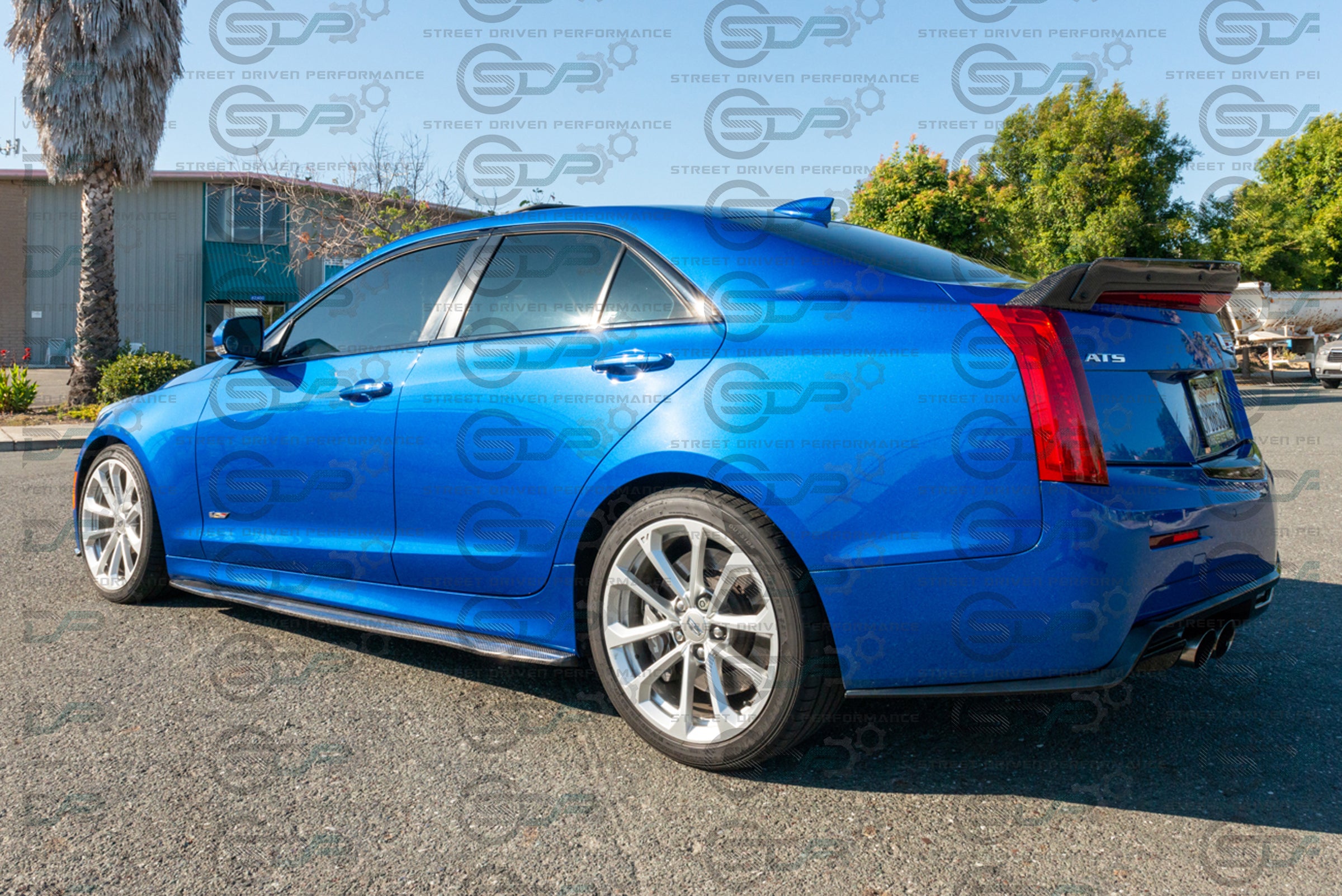 2016-2019 CADILLAC ATS-V CARBON FIBER FRONT SPLITTER & SIDE SKIRTS ROCKER PANELS GROUND EFFECTS